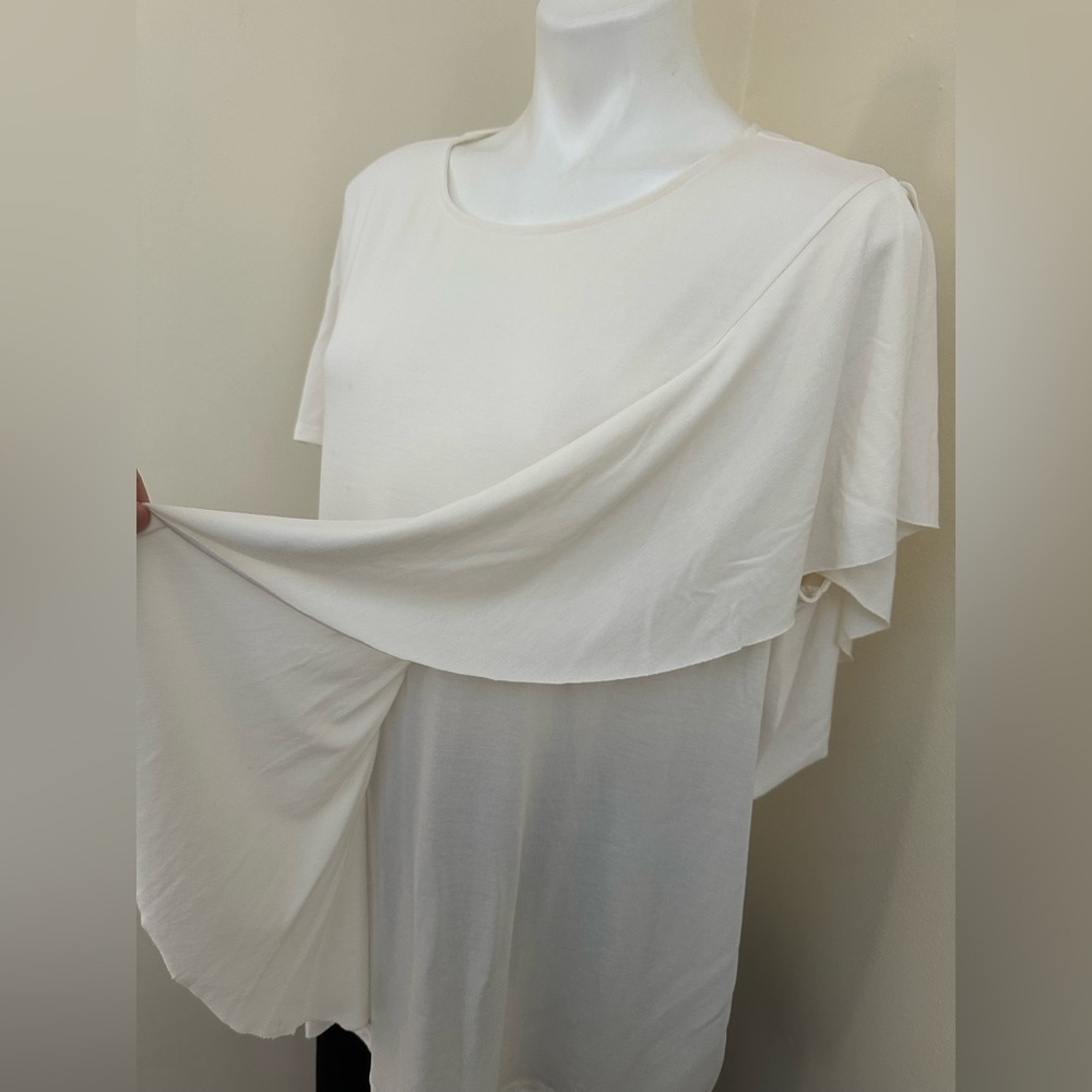 TIME & TRU Cream Sheer Rayon Asymmetrical Front Ruffle Blouse Sz XXL 22 - Picture 7 of 11